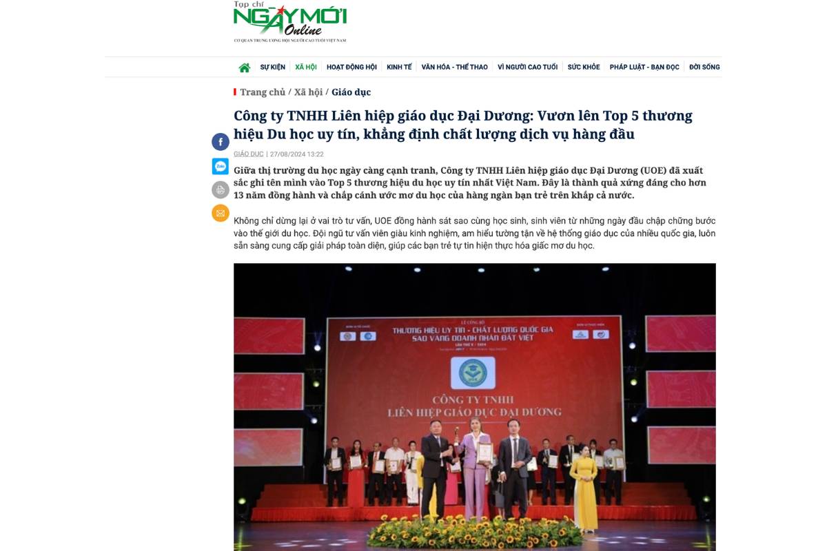 Công ty TNHH Liên hiệp giáo dục Đại Dương: Vươn lên Top 5 thương hiệu Du học uy tín, khẳng định chất lượng dịch vụ hàng đầu