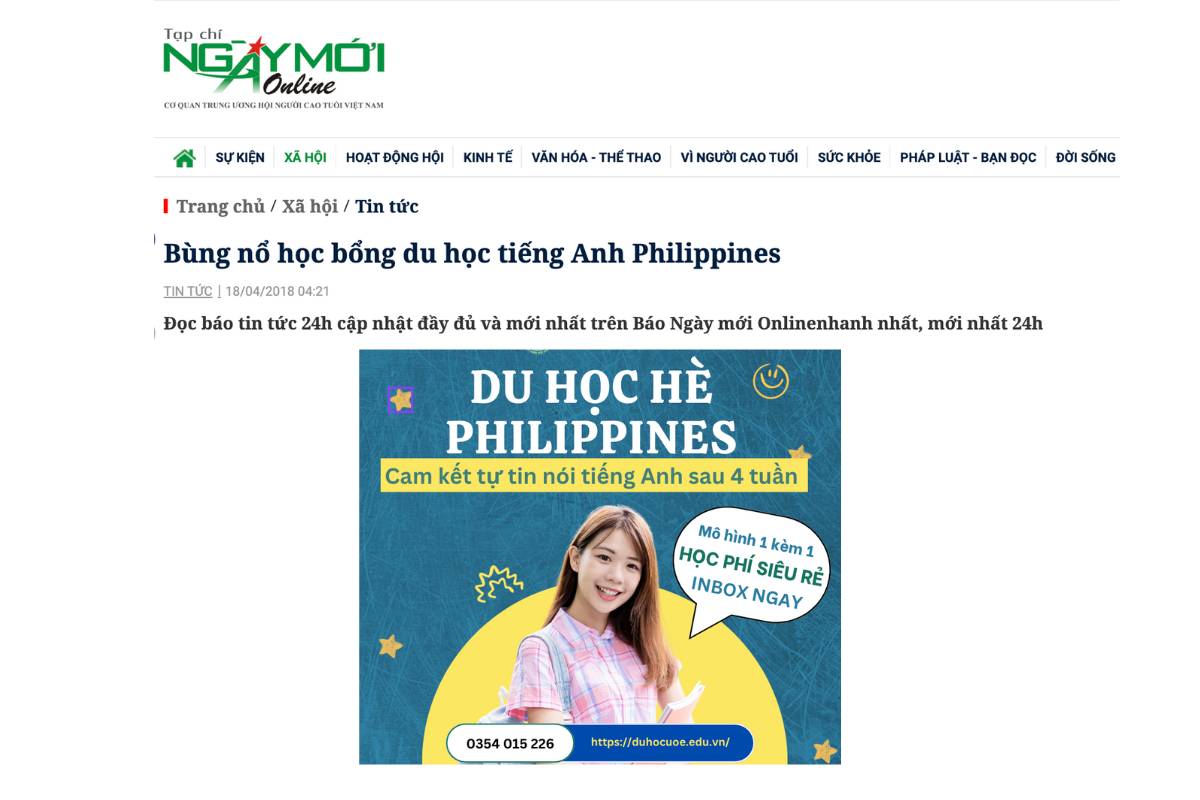 Bùng nổ học bổng du học tiếng Anh Philippines